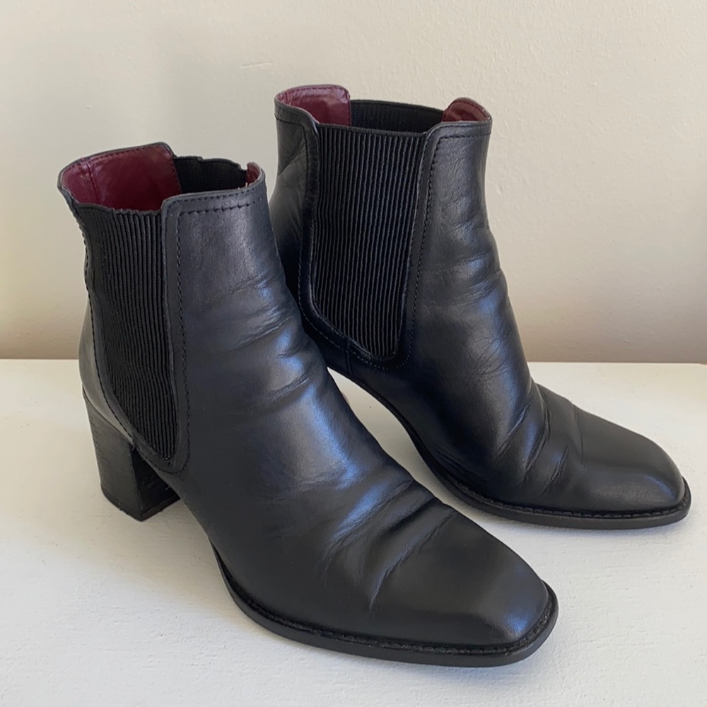 Zara leather square toe heeled booties